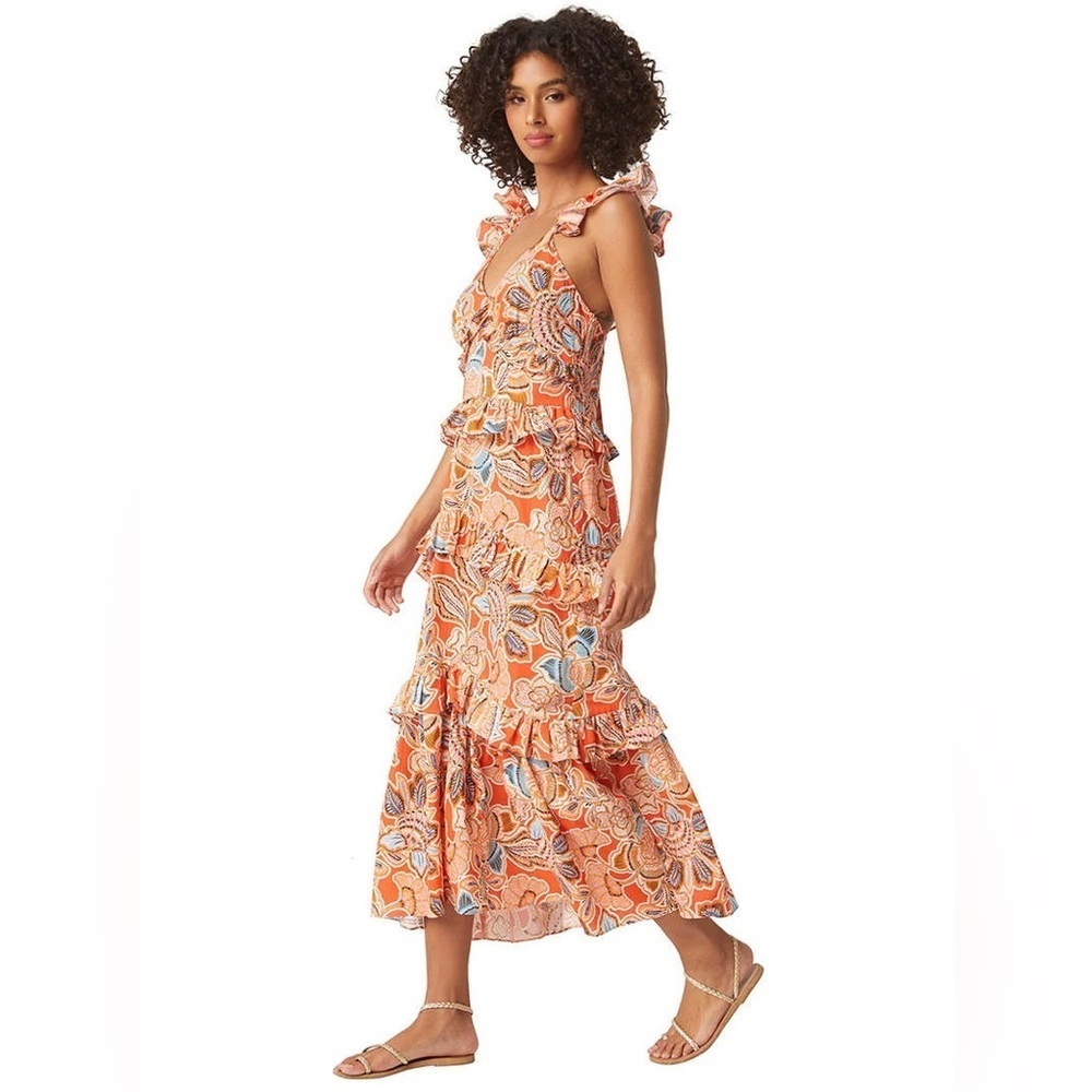 Misa Los Angeles tangerine Floral Maxi Dress medium sleeveless tiered Morrison